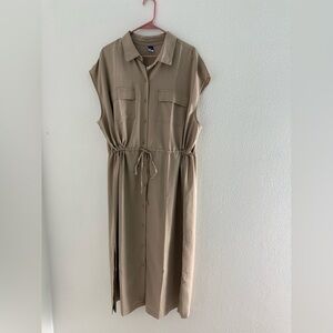 Old Navy Beige Midi Dress with Button-Down Front